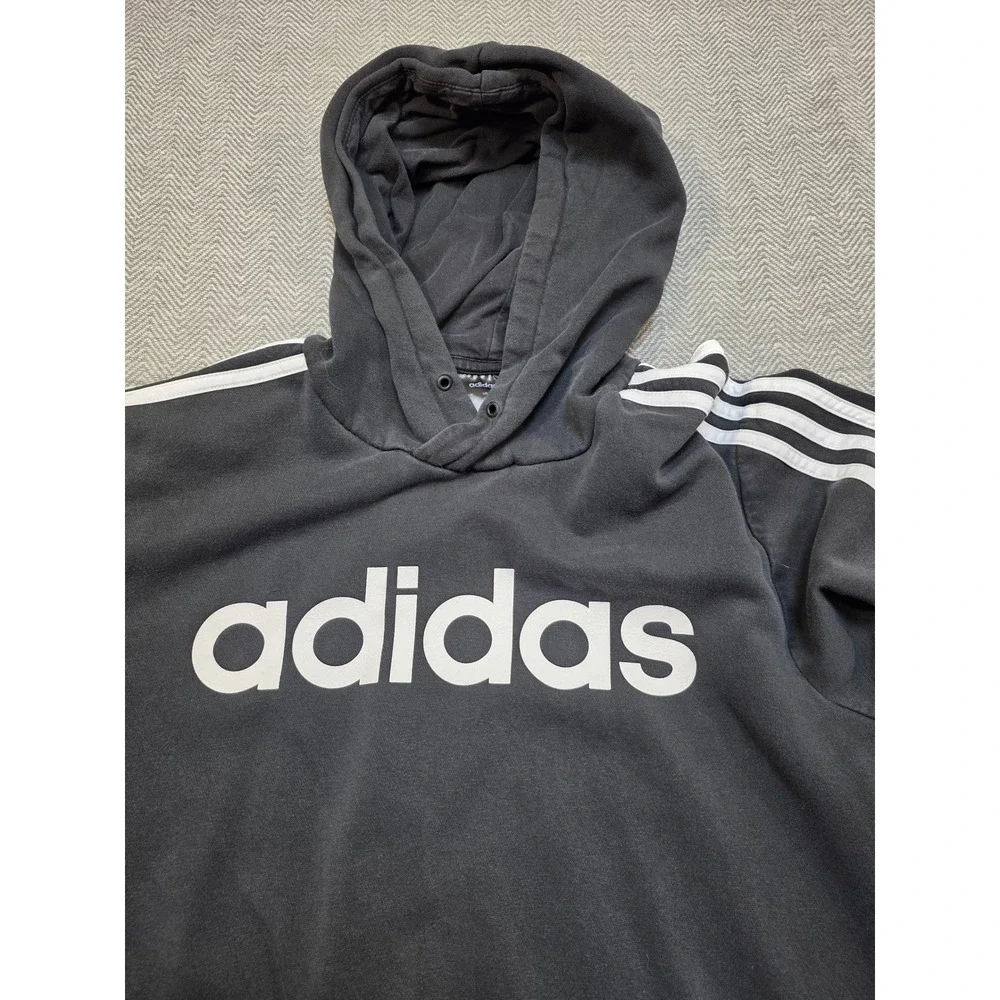 Adidas Mens Essentials 3-Stripes Pullover Hoodie Black White Logo Medium
